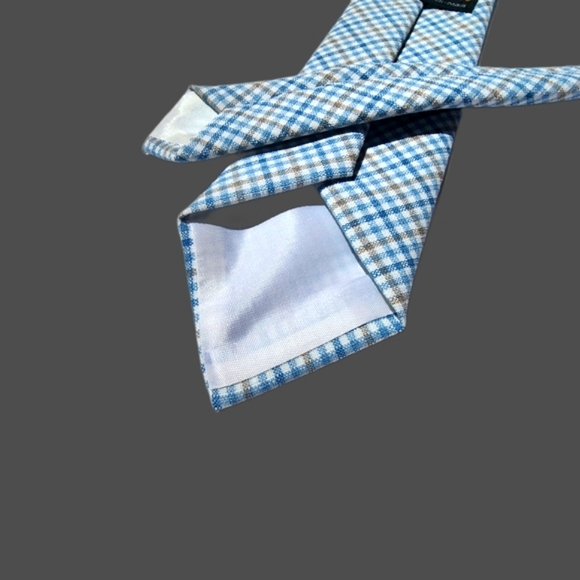 Vintage Perelli Collection Blue and Taupe Plaid Tie - Picture 3 of 4